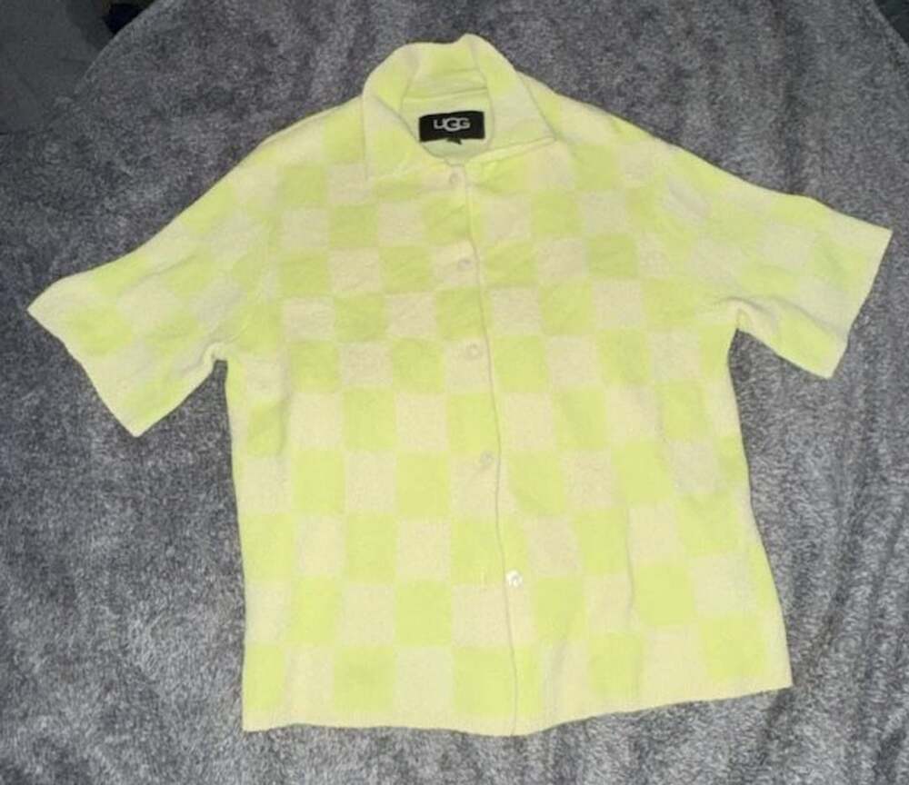 UGG Jeannie Checkerboard Terry Button Down Size XS Yellow